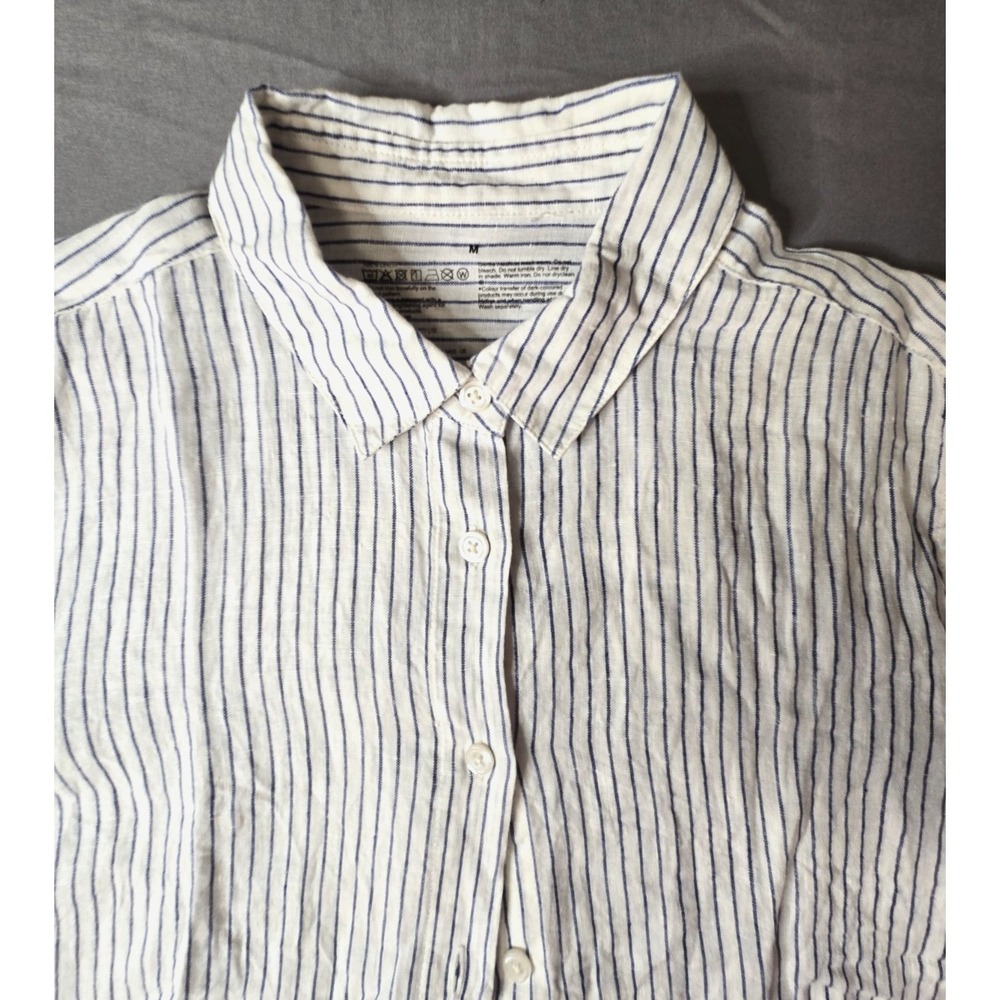 Muji Striped Shirt Women Linen Preppy Cottage Quiet Luxury Minimalist - Picture 5 of 16